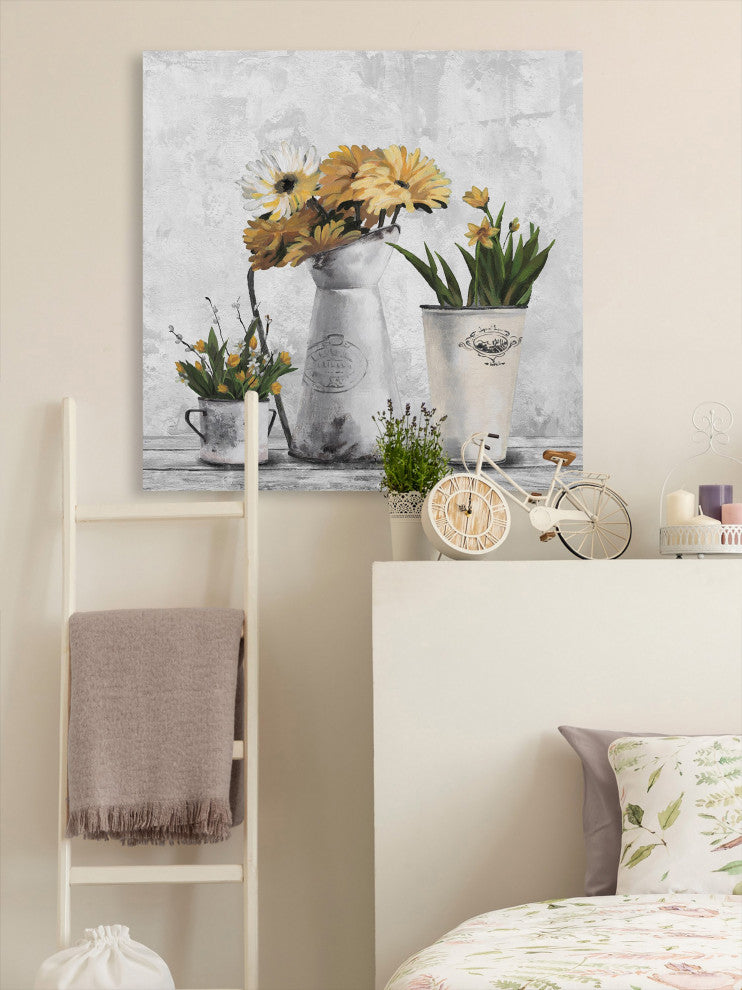 "Glowing Yellow Flowers" Painting Print on Wrapped Canvas