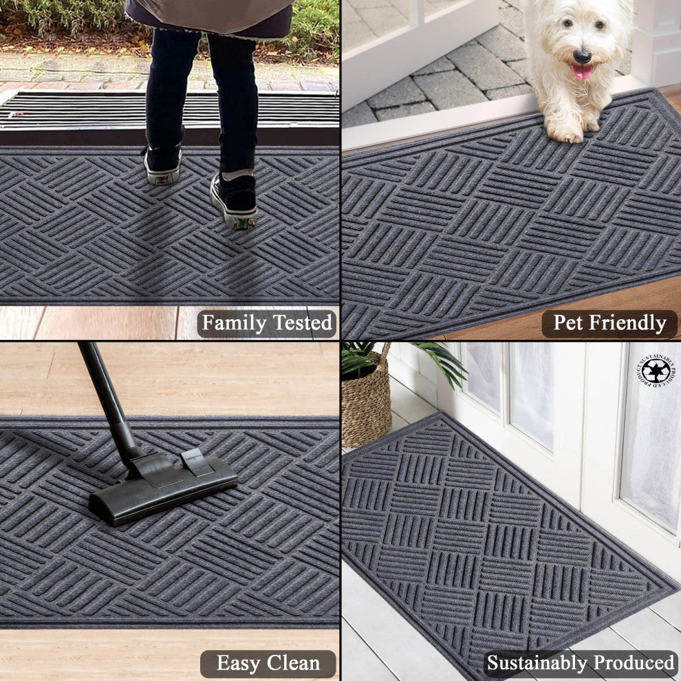 A1HC Superior Absorbant Polypropylene Doormat, Dark Gray Checkered, 24"x36"