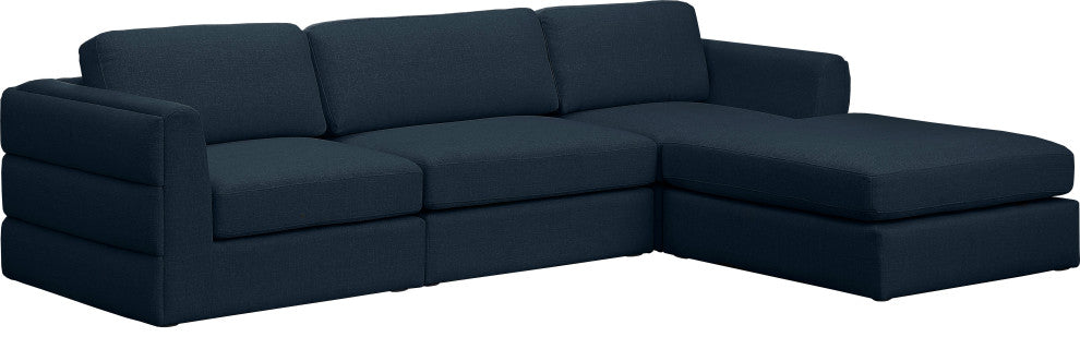Beckham Linen Textured Fabric 4-Piece Modular L-Shaped Sectional, Navy