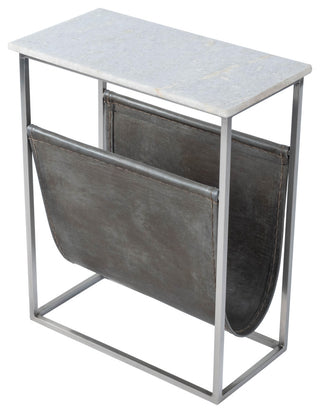Edie Marble and Leather Magazine Side Table, Off-White