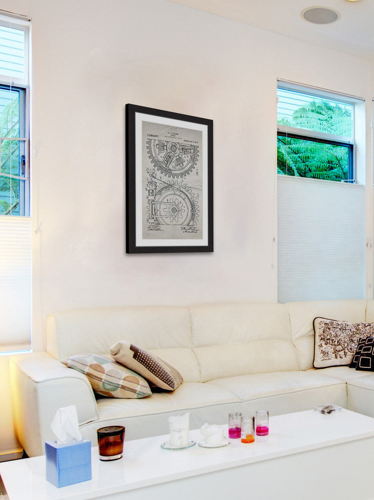 "Gears 1912 Old Paper" Framed Painting Print