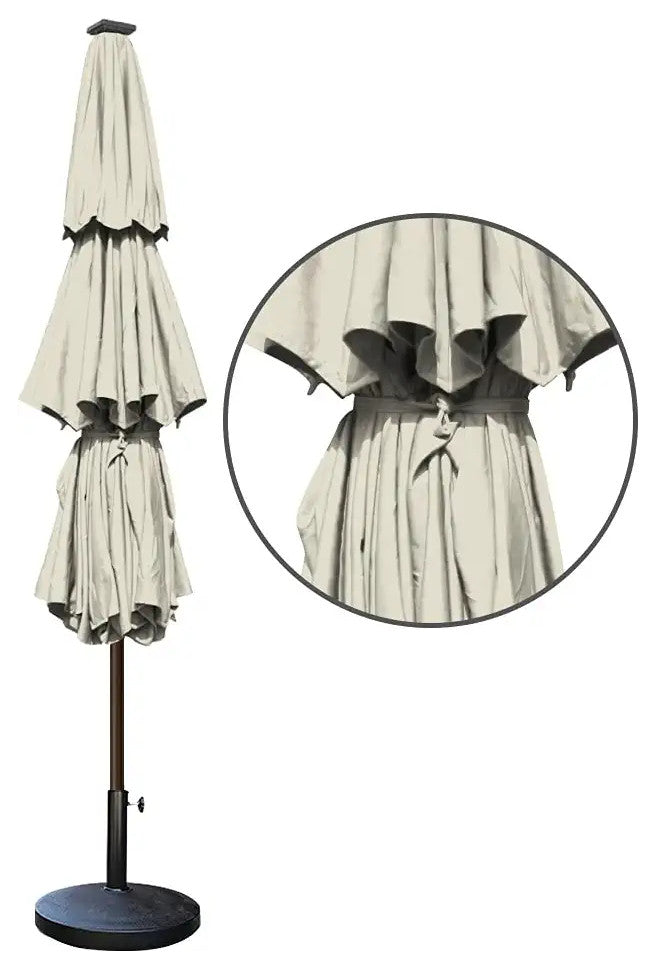 Patio Umbrella With LED Rib Lights and Fadeproof 3 Tier Fabric Canopy, Antique Beige