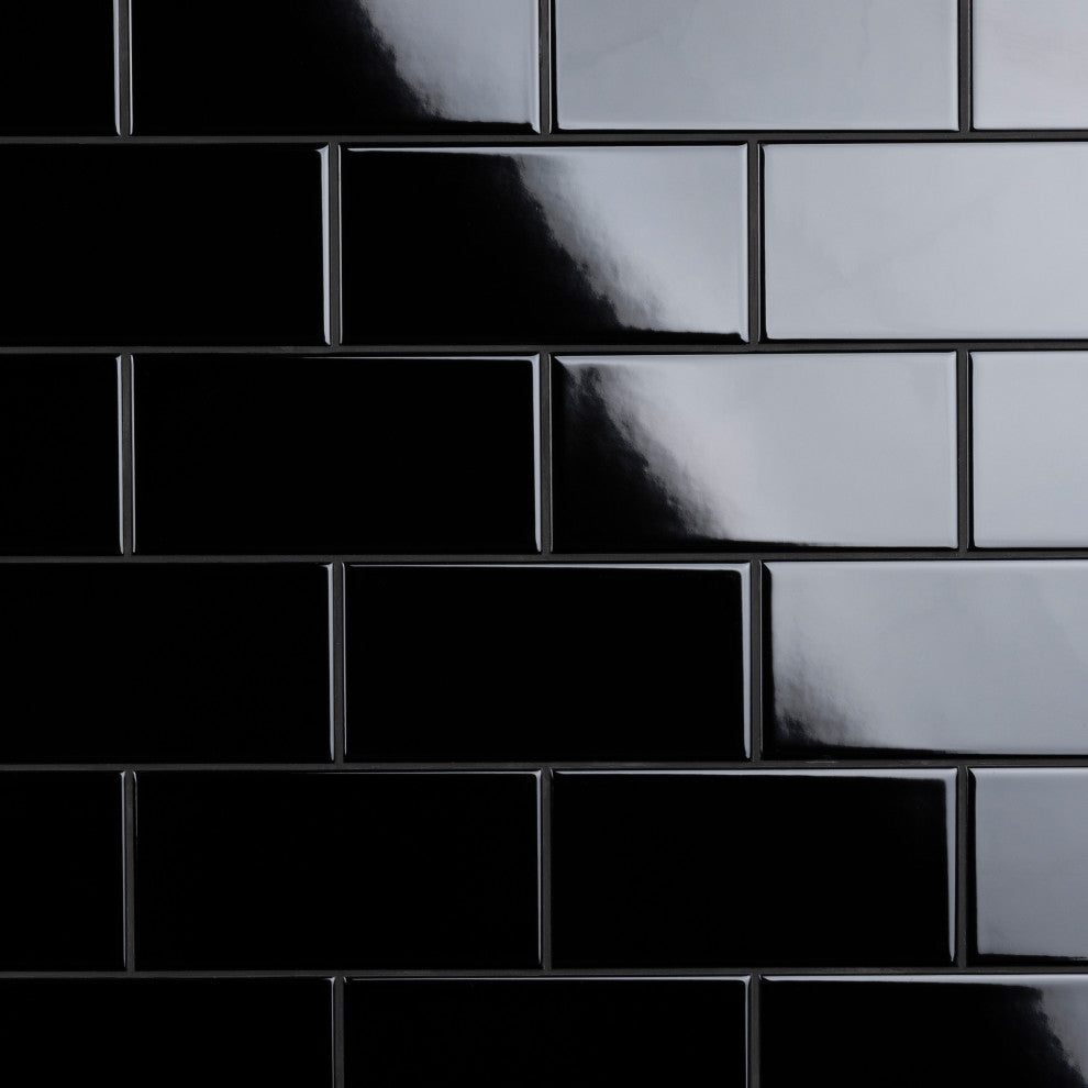 Crown Heights Ceramic Wall Tile, Glossy Black