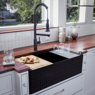 Karran 33 in. Single Bowl Workstation Fireclay Sink with Reversible Apron, Matte Black