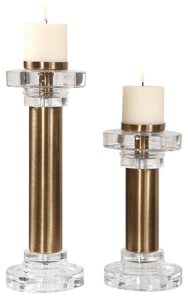New Uttermost Leslie Brushed Brass Candleholders, 2-Piece Set