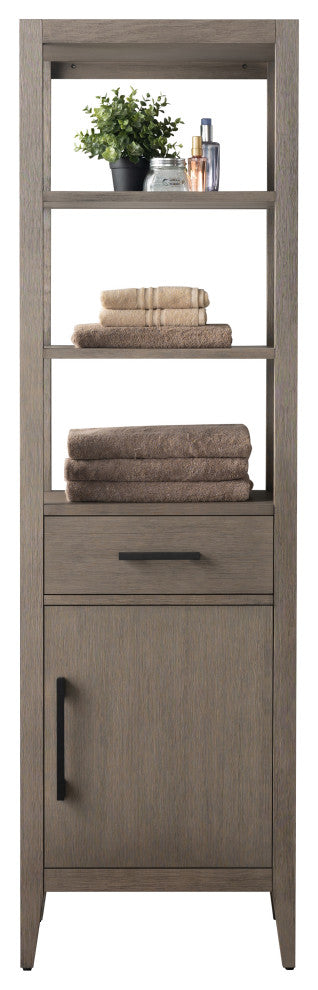 Vanity Art 21" Freestanding Linen Cabinet, Driftwood Gray, Matte Black Handle