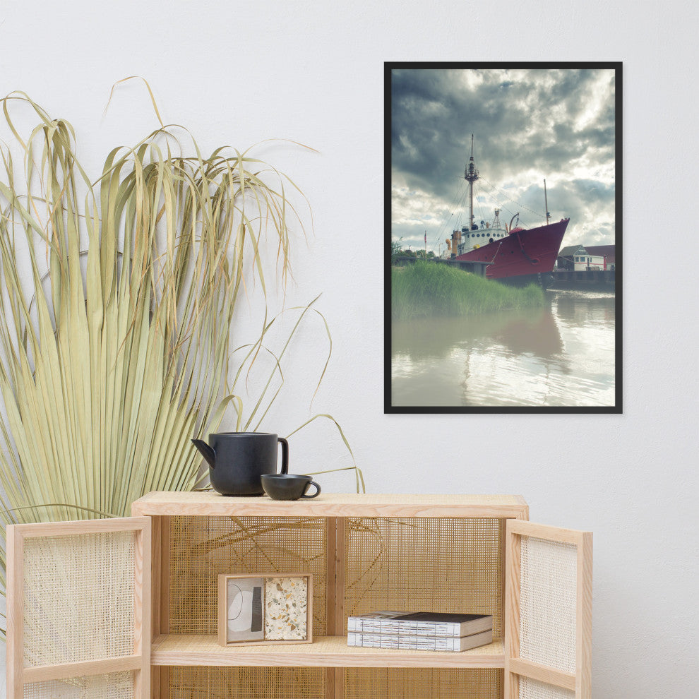 Foggy River Coastal Landscape Framed Photo Paper Wall Art Prints, Black, 24" X 36"