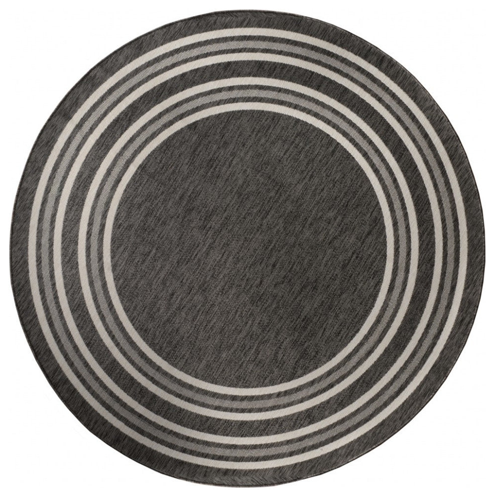 8" Round Gray Stripe Border Indoor Outdoor Area Rug