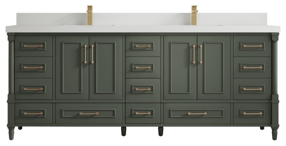 Aberdeen 84 Double Sink Bath Vanity in Pewter Green 2" White Quartz