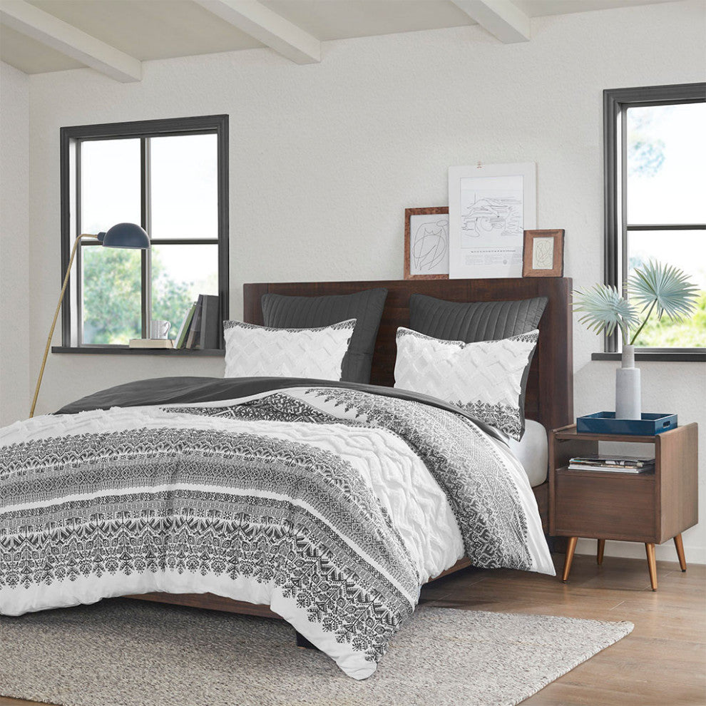 INK+IVY Mila Cotton Farmhouse 3-Piece, Gray, King/Cal King, Comforter Set