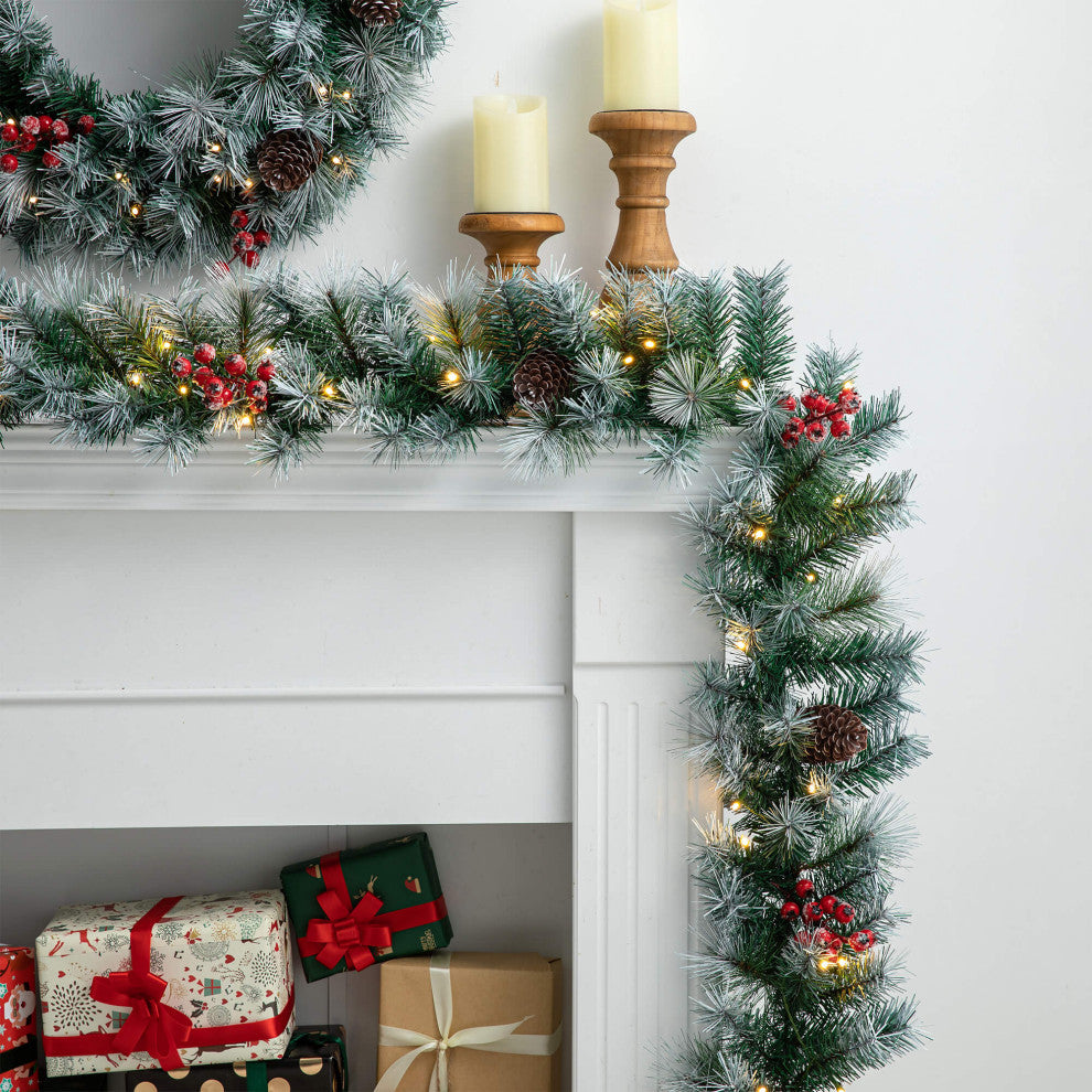 9' Pre-Lit Christmas Garland With 50 Warm White Lights With Timer
