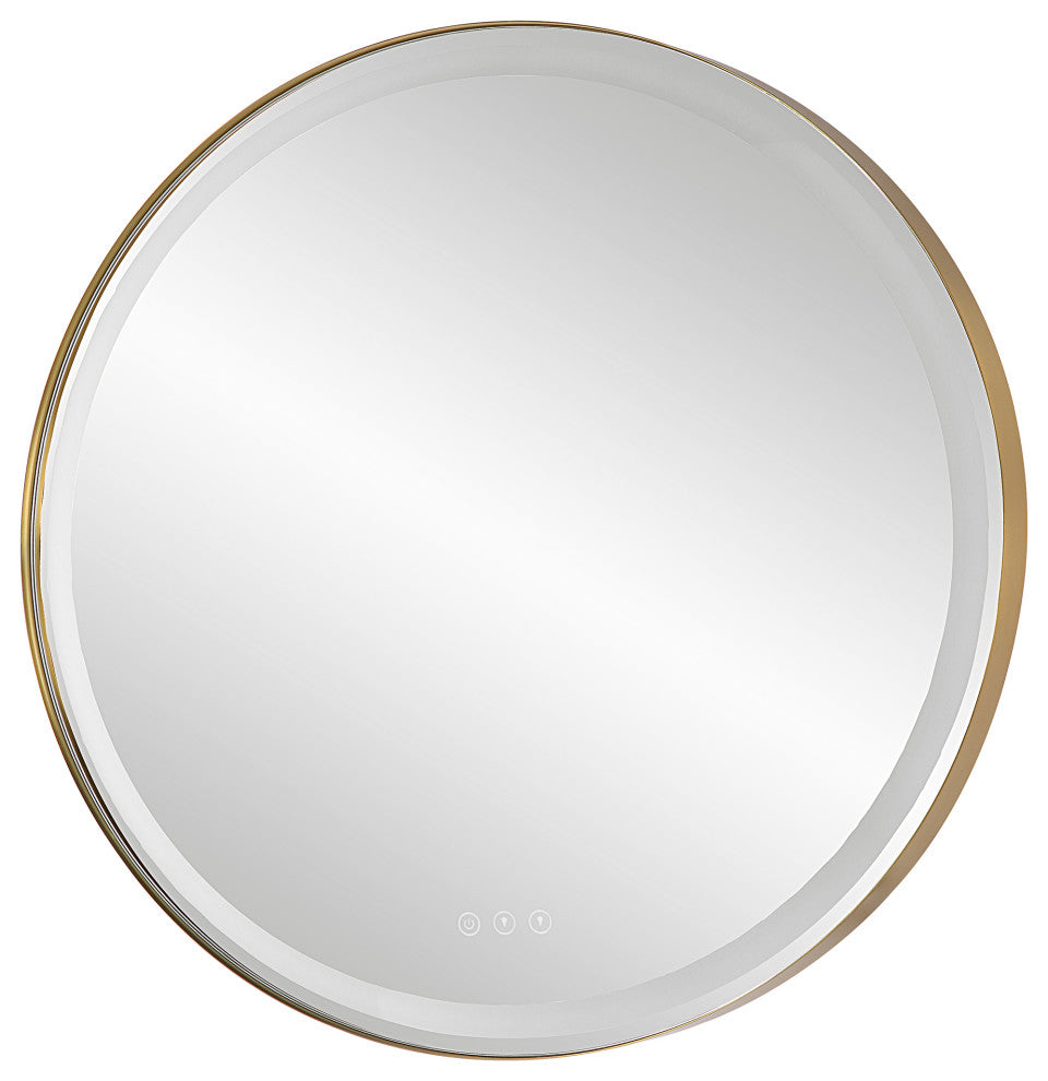 Crofton Lighted Brass Round Mirror