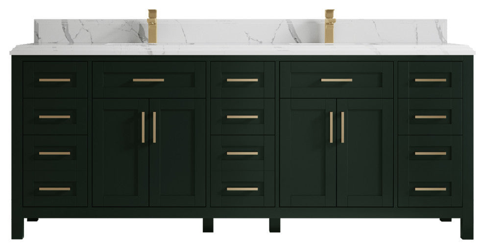 Cambridge 84 Double Sink Bath Vanity in Dark Forest Green 1.5" Calacatta Laza