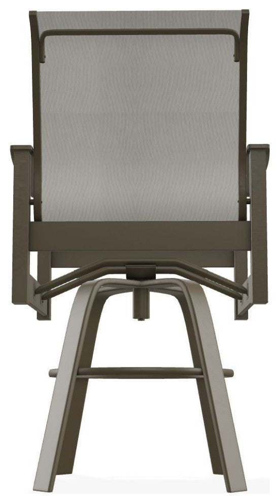 Leeward Sling Bar Height Outdoor Swivel Armchair, Augustine Oyster/Beachwood