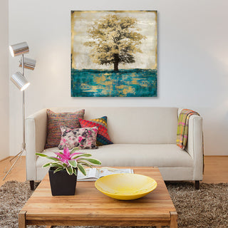 "Stately - Aqua With Gold" by Eric Turner, Canvas Print, 12"x12"