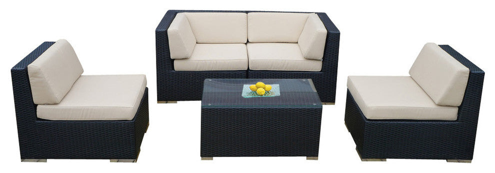 Ohana 5-Piece Deep Seating Sectional Set, Sunbrella Antique Beige, Black