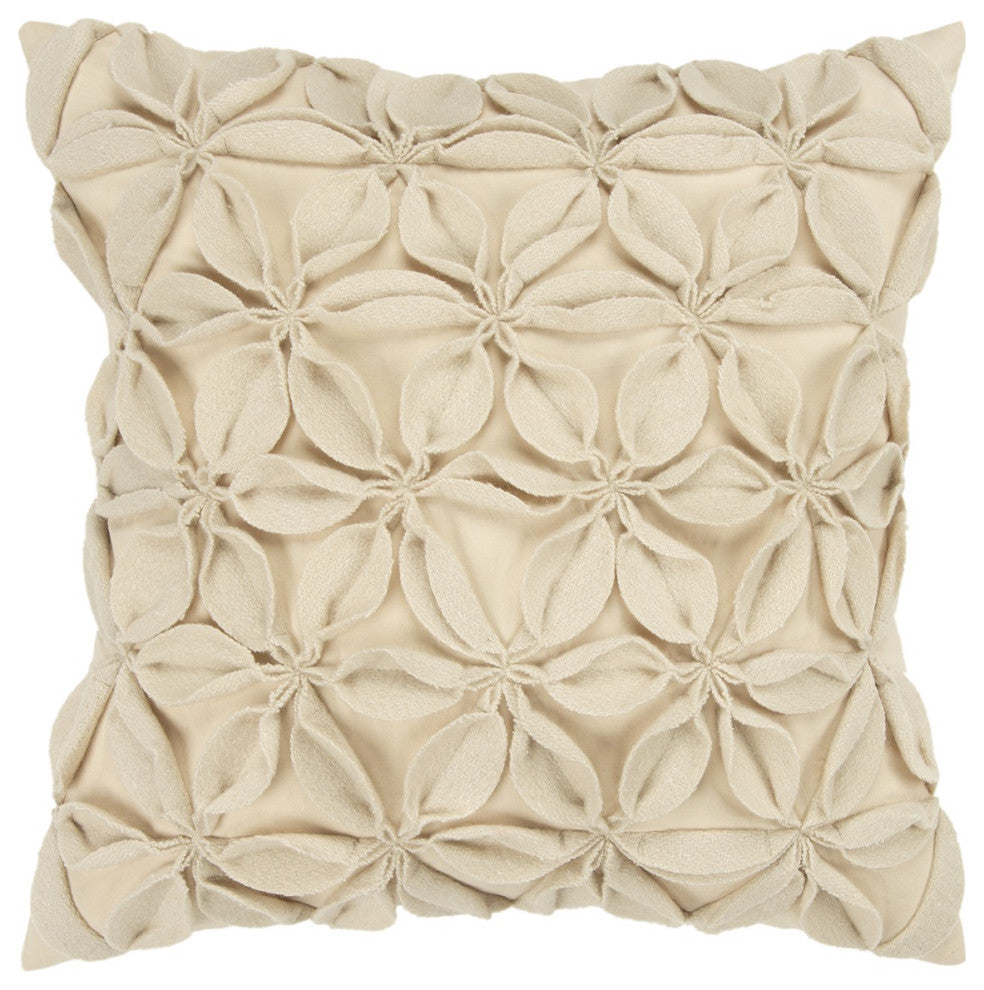 Cream Pinwheel Floral Petal Down Filled Throw Pillow