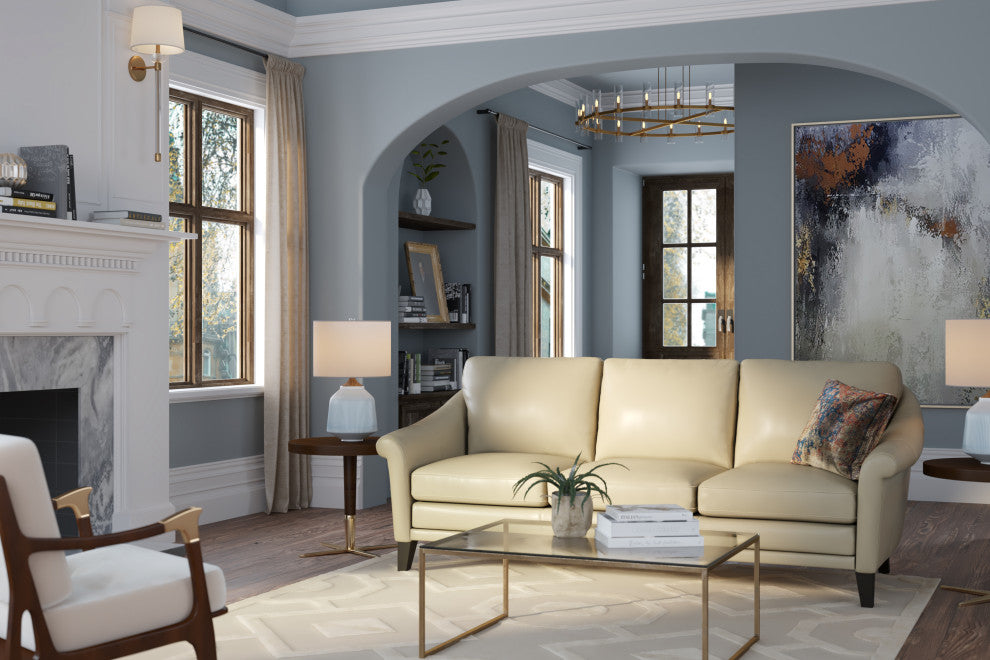 Sienna Genuine Leather Midcentury Modern Loveseat, Beige