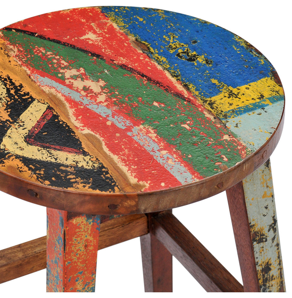 Marina Del Rey Round Recycled Teak Wood Boat Counter Stool