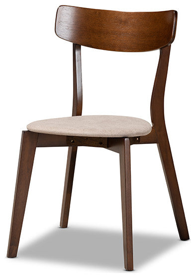 Light Beige Fabric Upholstered and Walnut Brown Wood 4-Piece Dining Chair Set