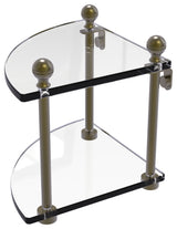 Mambo 2 Tier Corner Glass Shelf, Antique Brass