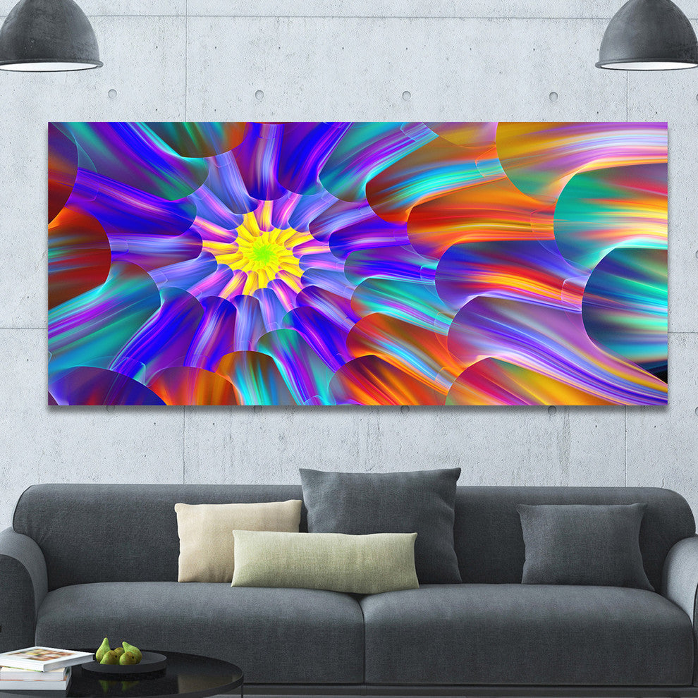 Spectacular Stain Glass with Spirals, Large Floral Canvas Art Print, 60"x28"