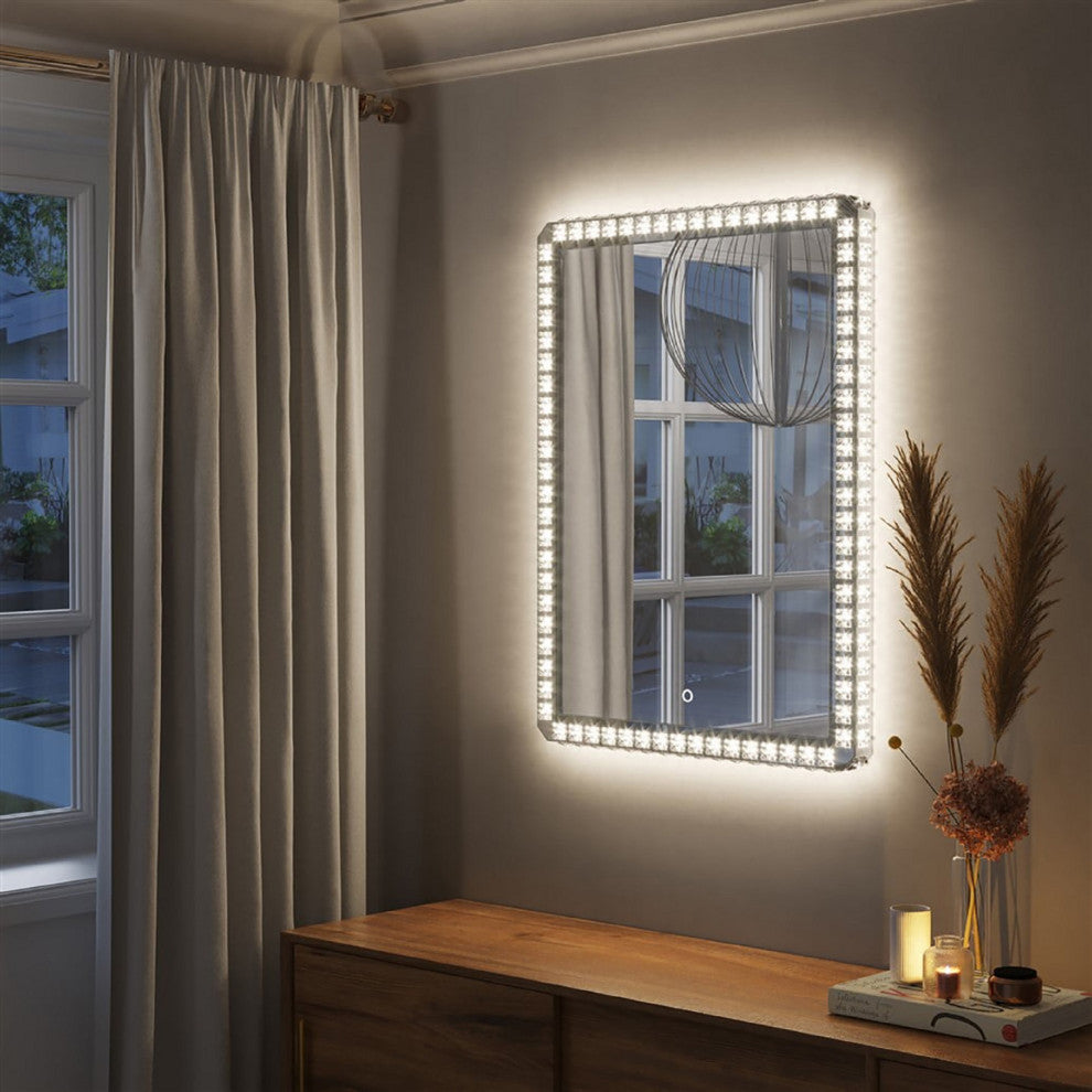 Marilyn Illuminated Rectangular Wall Mirror - 40", Chrome, Touch Dimmer