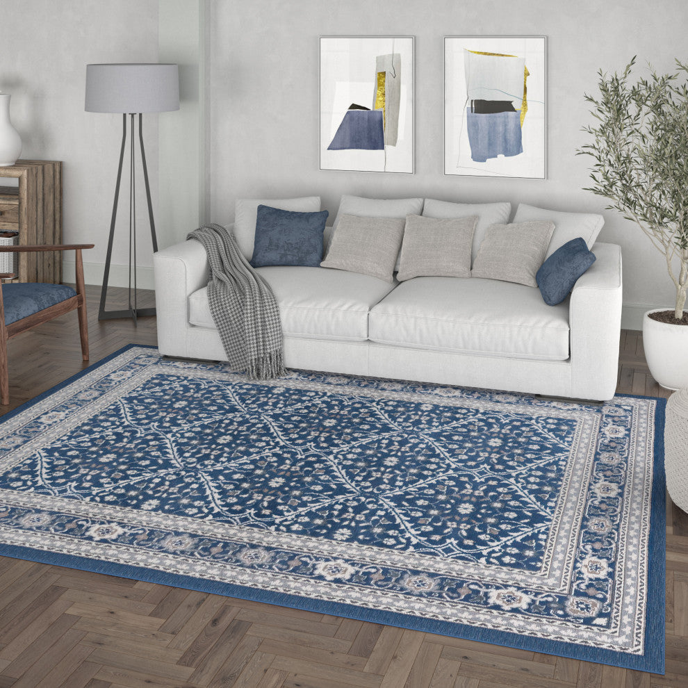 Beauregard Traditional Oriental Navy Rectangle Area Rug, 5'x7'