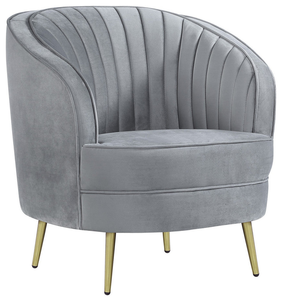 Benzara BM286332 Retro Accent Chair, Channel Tufted, Bucket Style Back, Gray