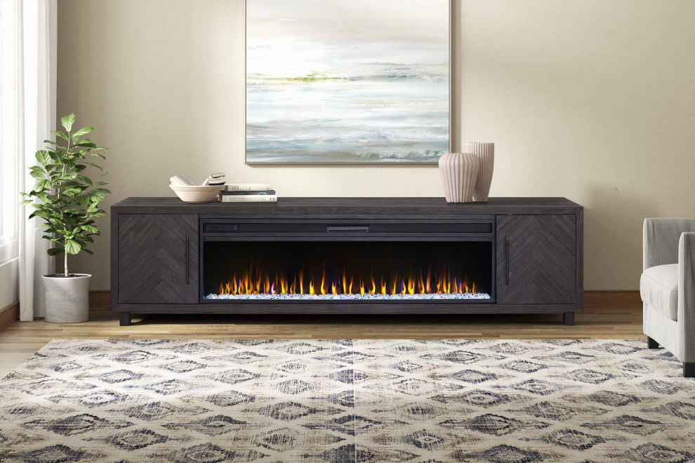 96" Fireplace Console Entertainment, Gray