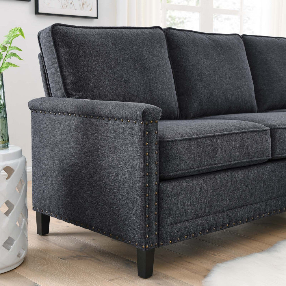 Sofa, Fabric, Dark Gray, Modern, Living Lounge Room Hotel Lobby Hospitality