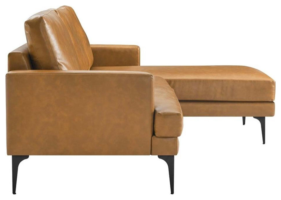 Modway Evermore Right-Facing Vegan Leather and Metal Sectional Sofa in Tan