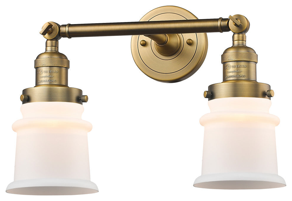 Small Canton 2-Light Bath Vanity-Light, Brushed Brass, Matte White