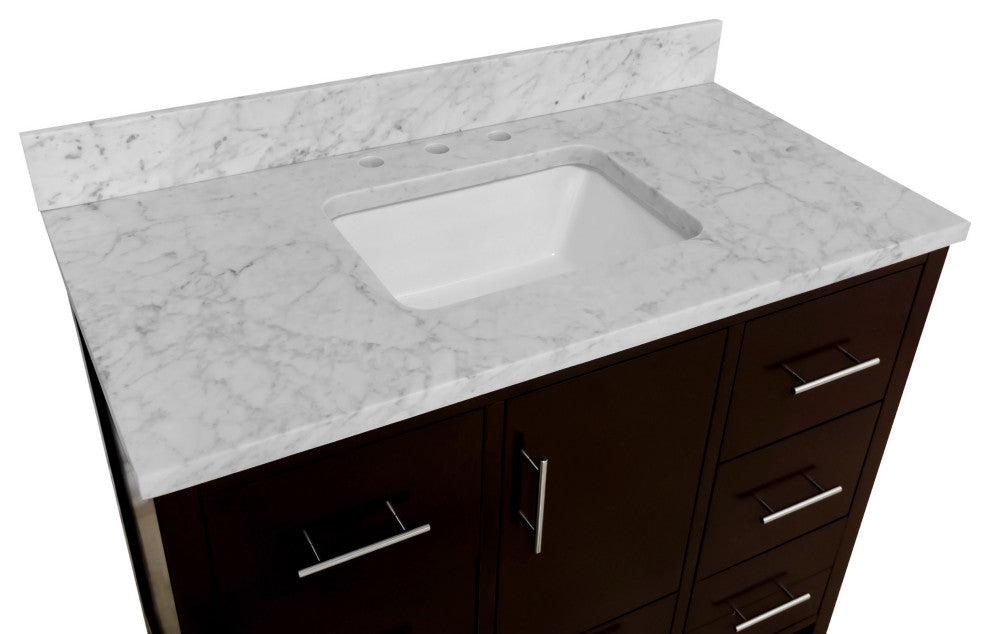 California 42" Bathroom Vanity, Chocolate, Carrara Marble