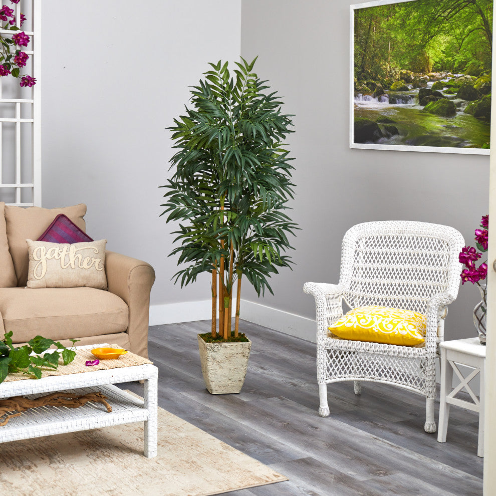70" Phoenix Palm Artificial tree, Country White Planter