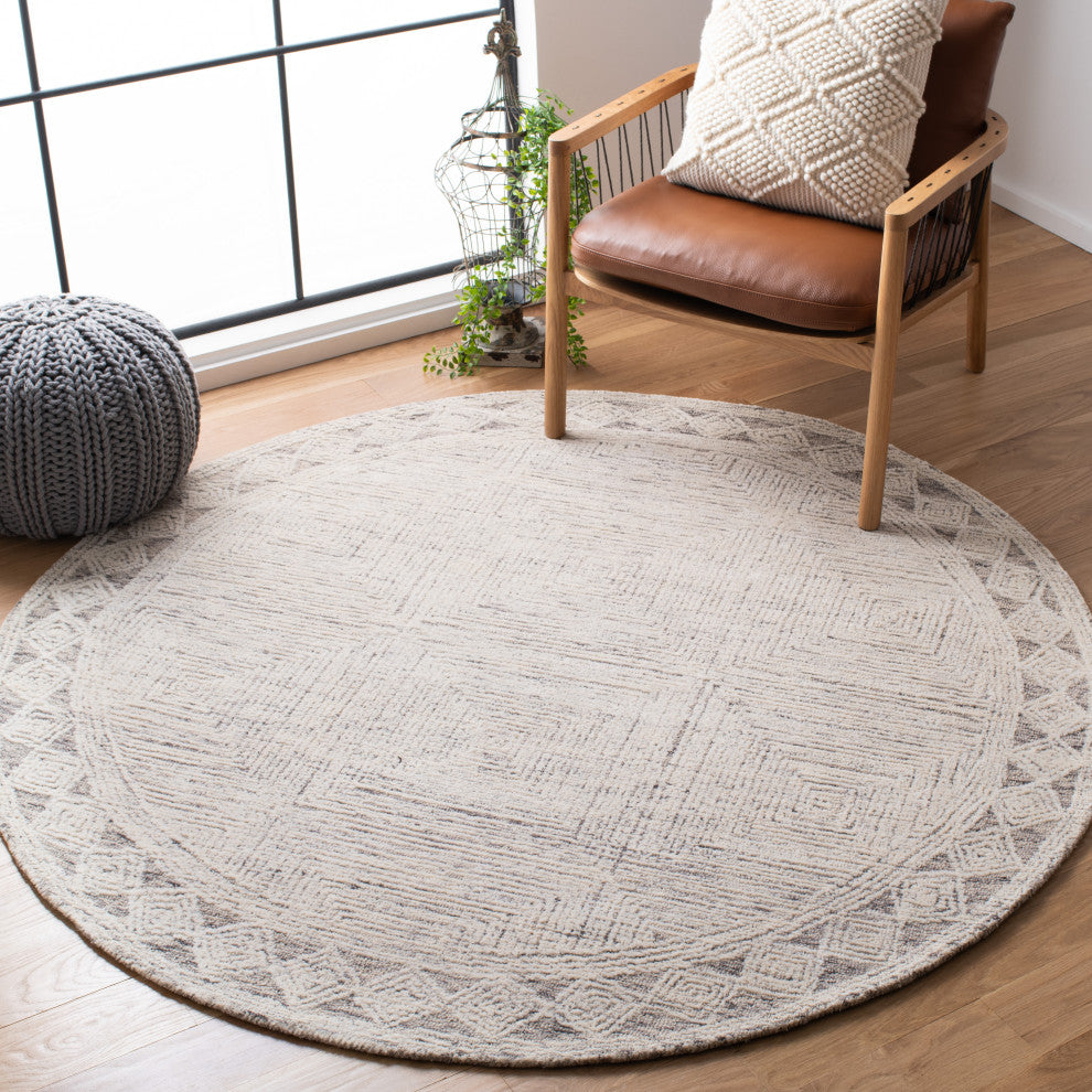 Safavieh Couture Abstract Collection, ABT349 Rug, Ivory/Grey, 8' Round
