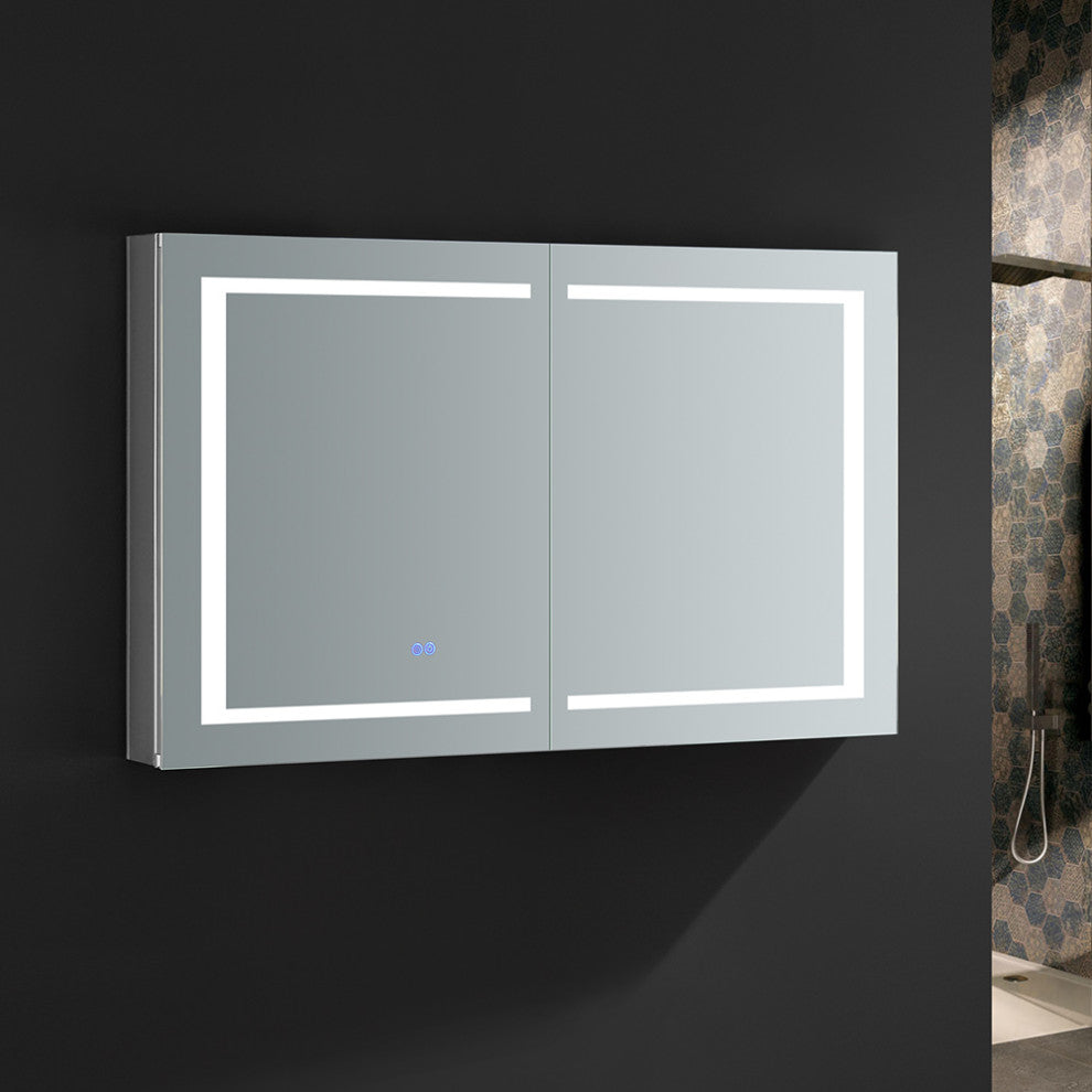 Spazio Bathroom Medicine Cabinet With LED Lighting and Defogger, 48"x30"