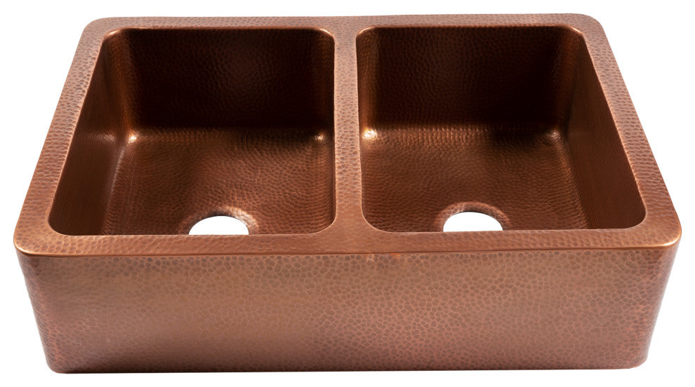 Adams Copper 33" Double Bowl Farmhouse Apron Front Undermount Kitchen Sink