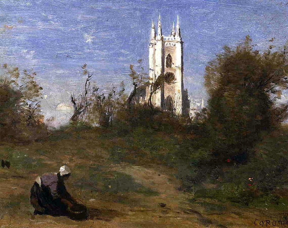 Jean-Baptiste-Camille Corot Landscape With a White Tower Wall Decal