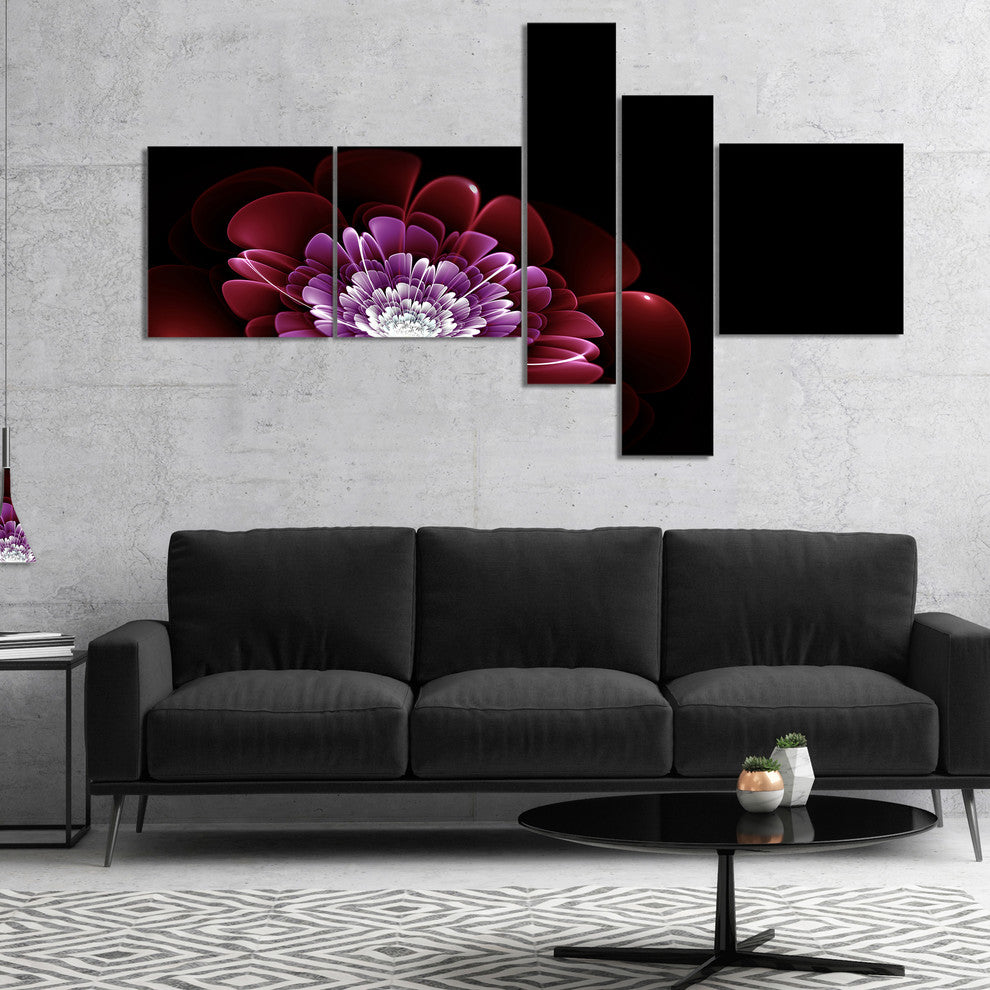 Purple Abstract Fractal Flower, Floral Art Canvas Print, 60"x32", 5 panels