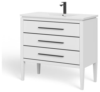 Celios Bathroom Vanity, White With Black Trim, 36", Single Sink, Freestanding