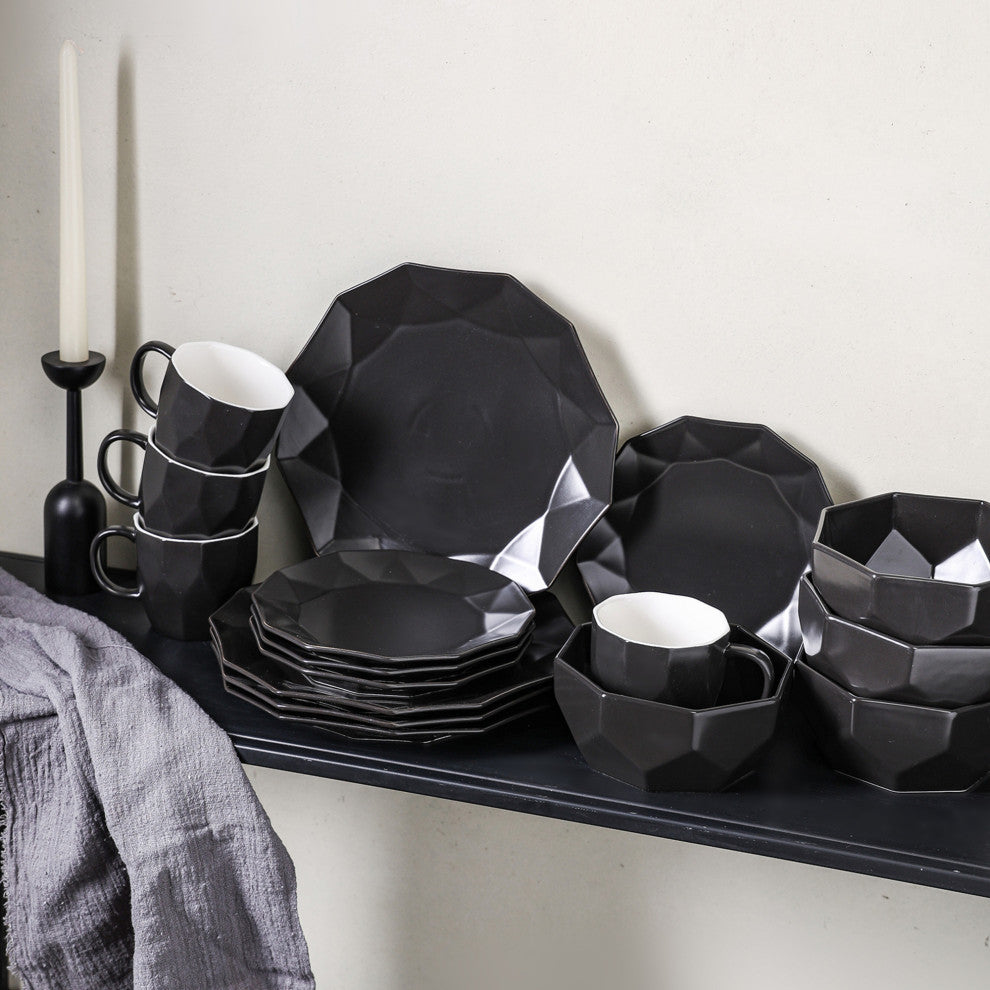 Stone Lain Jamie Porcelain 16 Piece Dinnerware Set, Black
