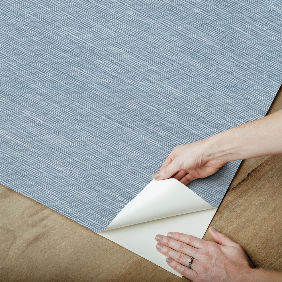 Mr. Kate Stella Dusty Blue Grasscloth Peel and Stick Wallpaper