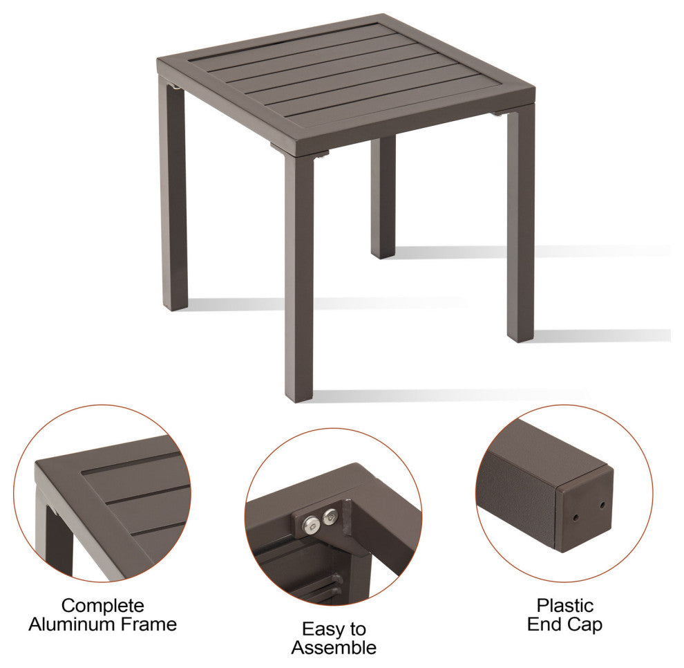 Outdoor Recliner Adjustable Quilted Chaise Lounge Chair and Table Set, Brown