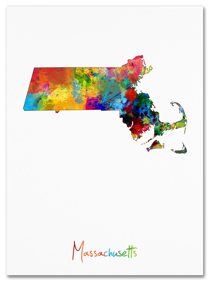 "Massachusetts Map" Canvas Art by Michael Tompsett