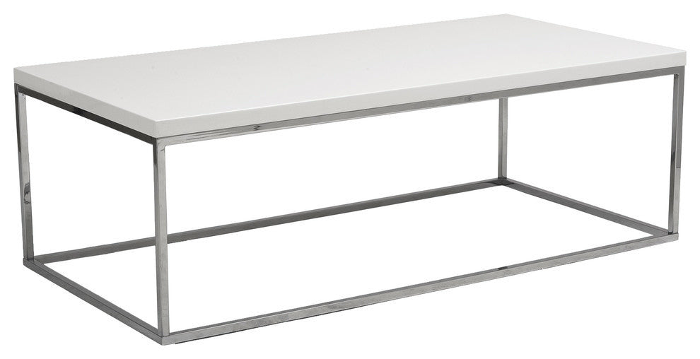 Teresa Rectangular Coffee Table, White Lacquer/Polished Stainless Steel