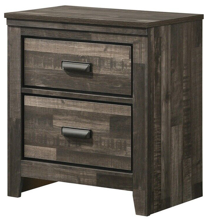 Nightstand with 2 Drawers and Butcher Block Design, Brown
