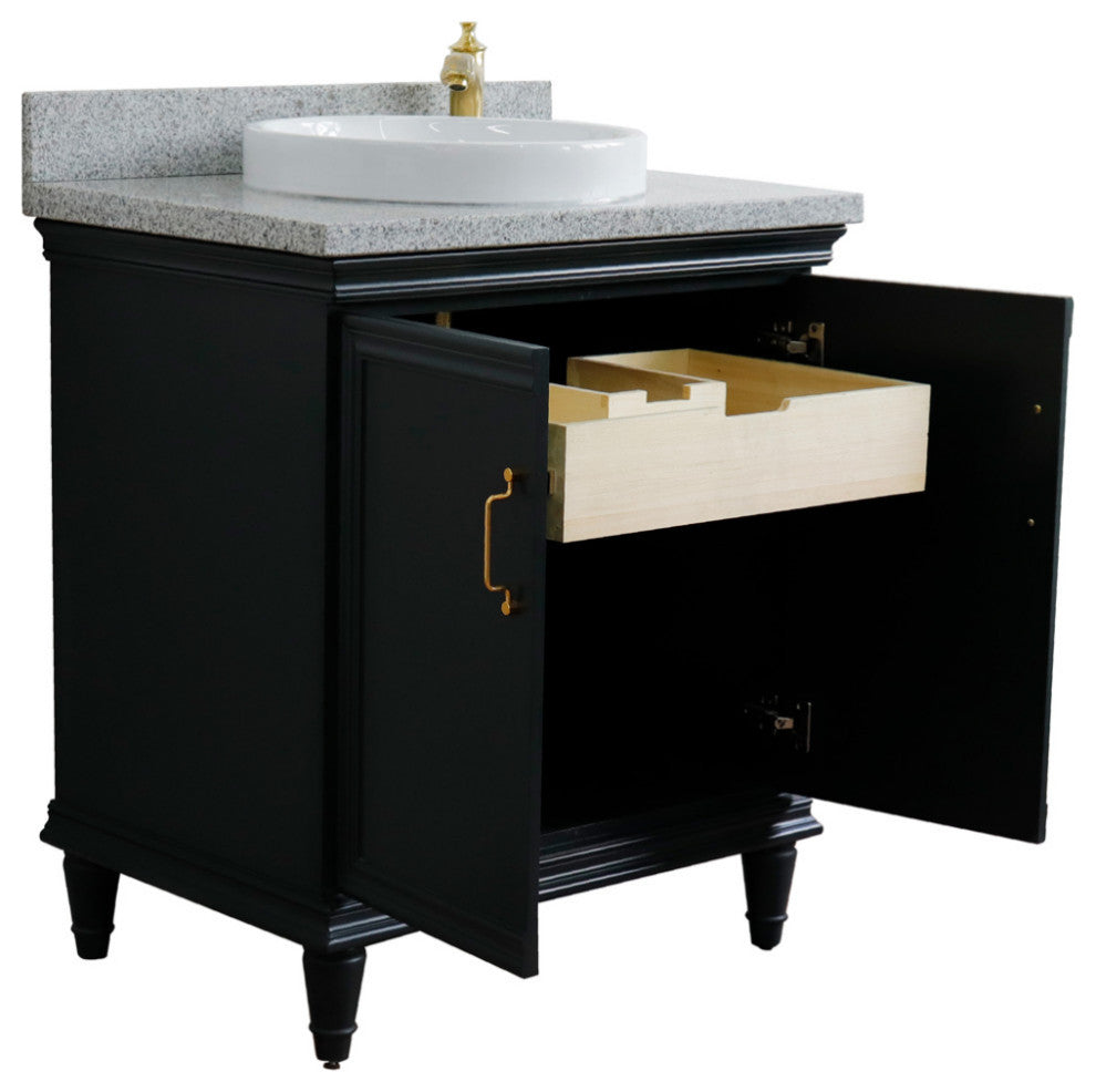 31" Single Vanity, Dark Gray Finish With Gray Granite And Round Sink