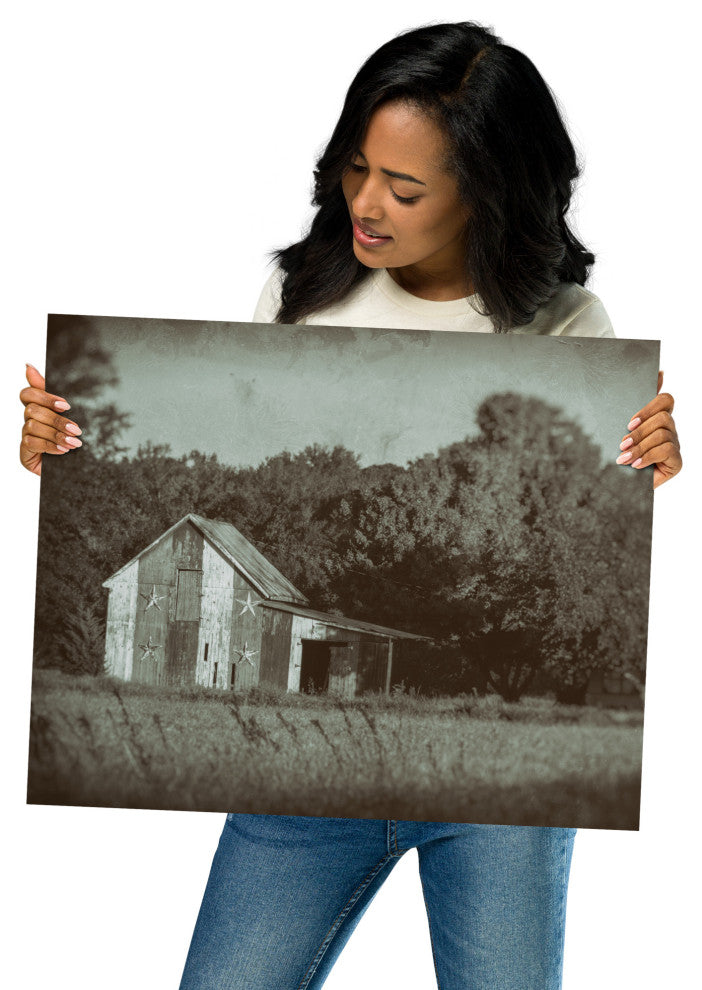 Patriotic Barn in Field Landscape Photo Unframed Wall Art Print, 16" X 20"