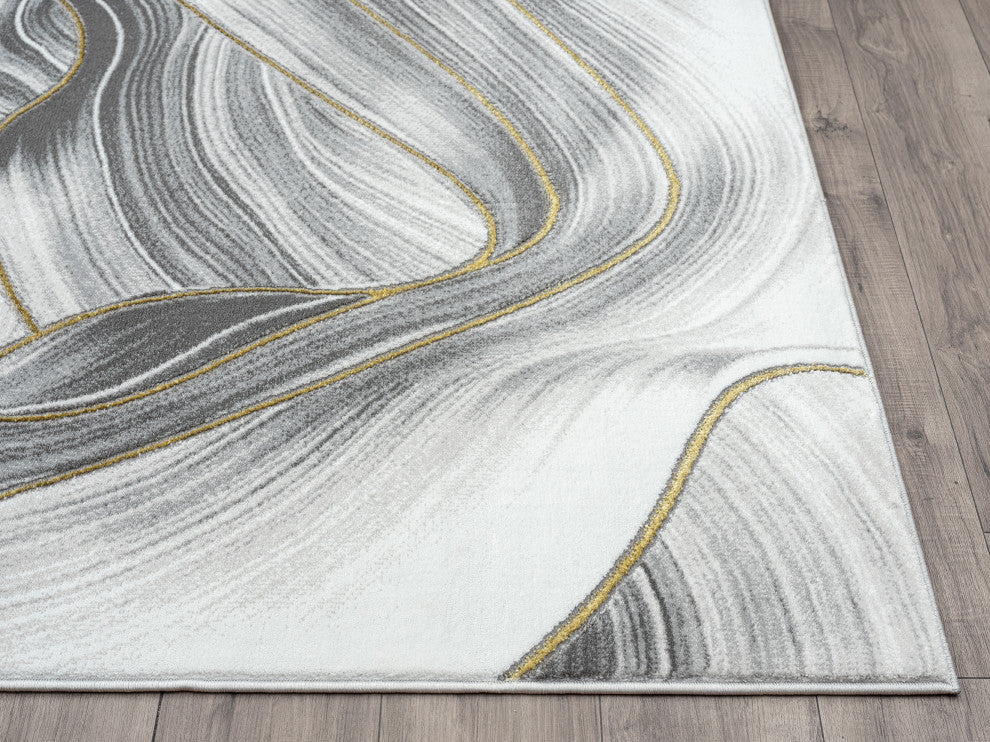 Abani Luna LUN230A Contemporary Ribbon Grey Gold Metallic Area Rug